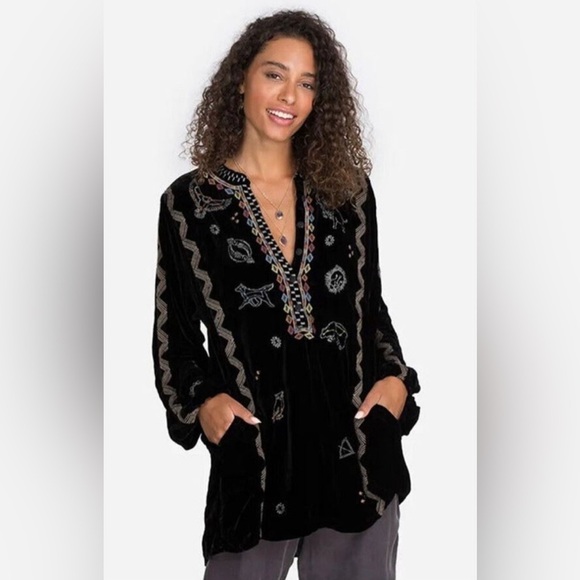 Johnny Was Biya Lyra Silk-blend Velvet Blouse In Black small - Picture 2 of 10